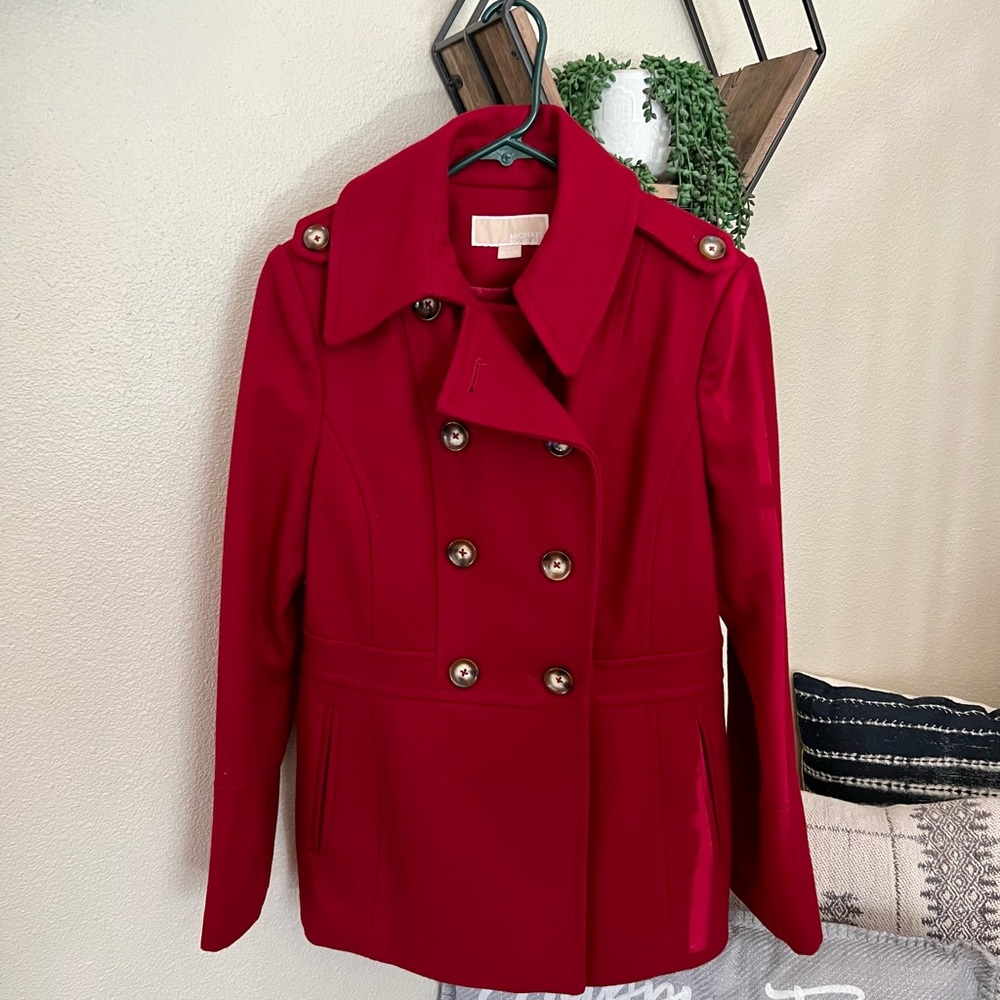 EUC Michael Kors Red Pea Coat Size Small